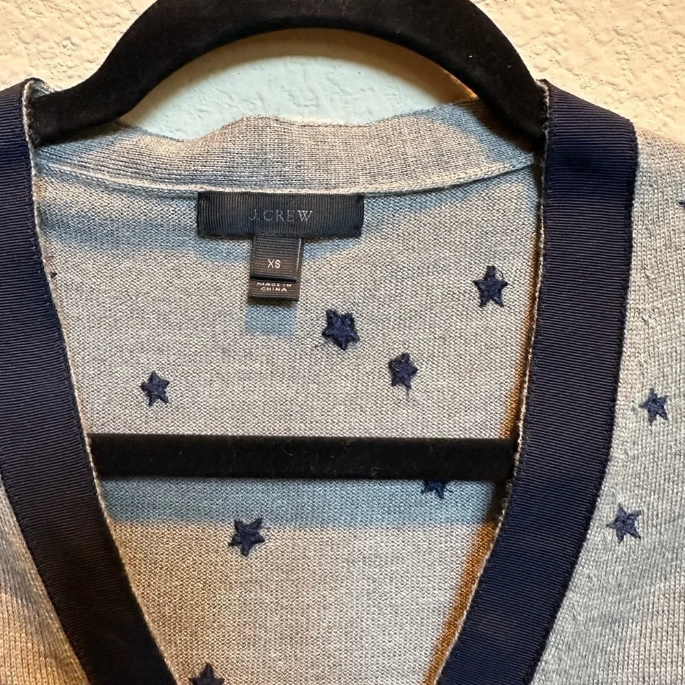 J. Crew Gray and Blue Cardigan Sweater with Polka Dot Pattern